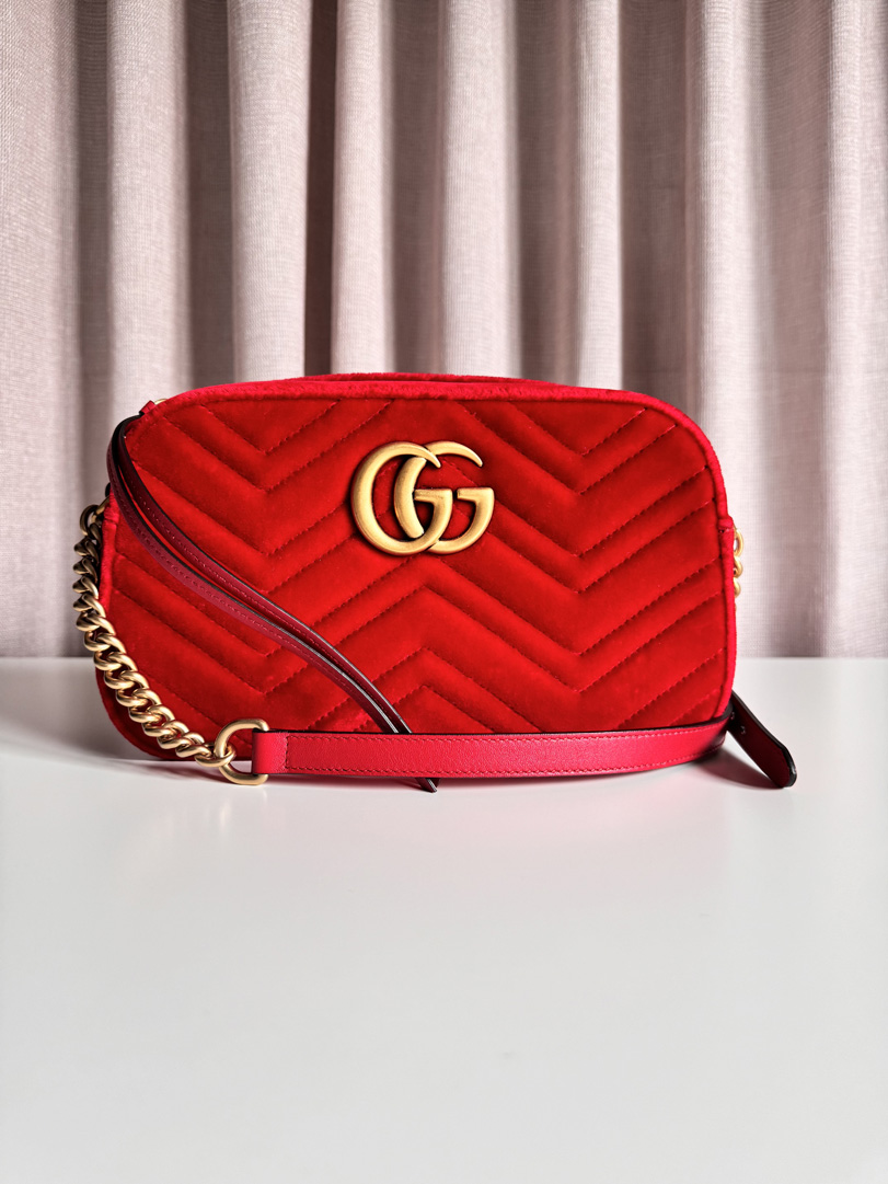 Gucci Marmont Camera Red Velvet Bag