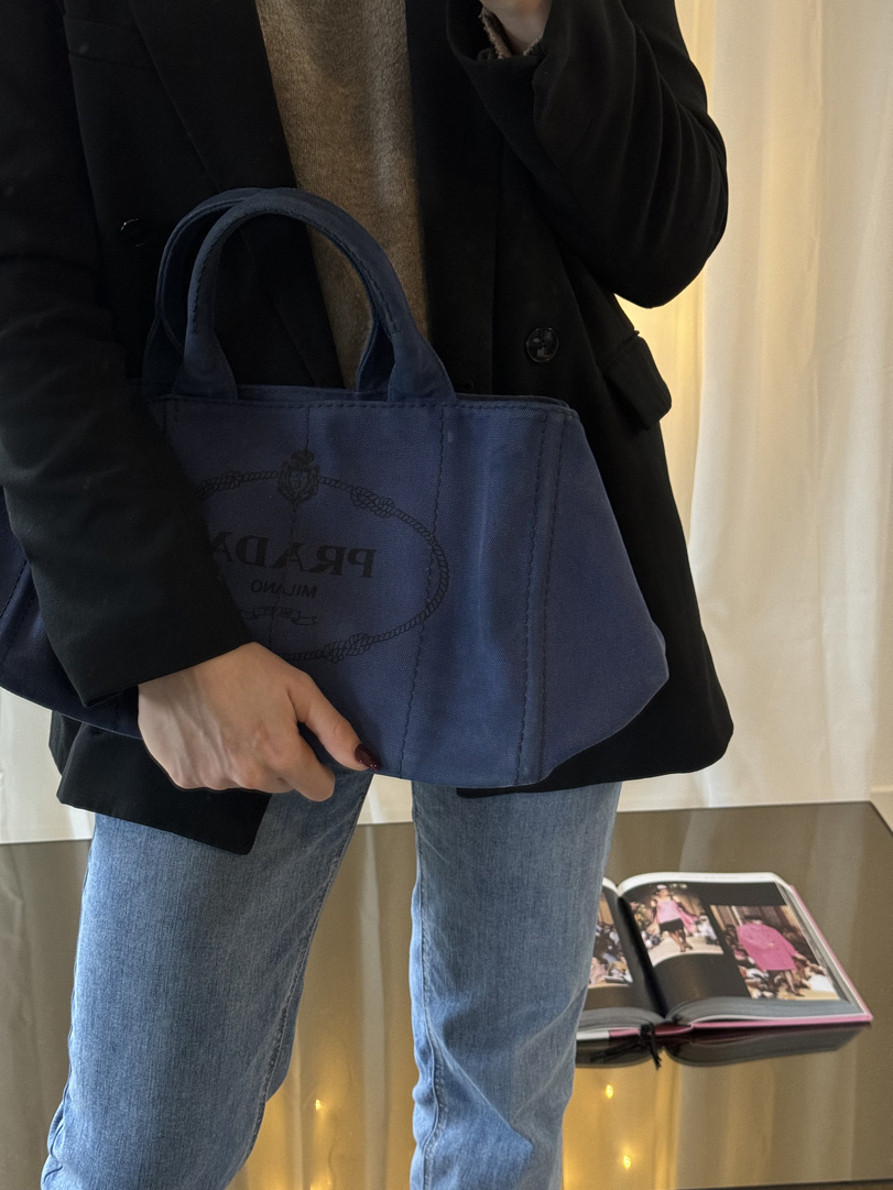 Prada Denim Pouch Prada Canapa Blue Denim Canvas Tote Bag