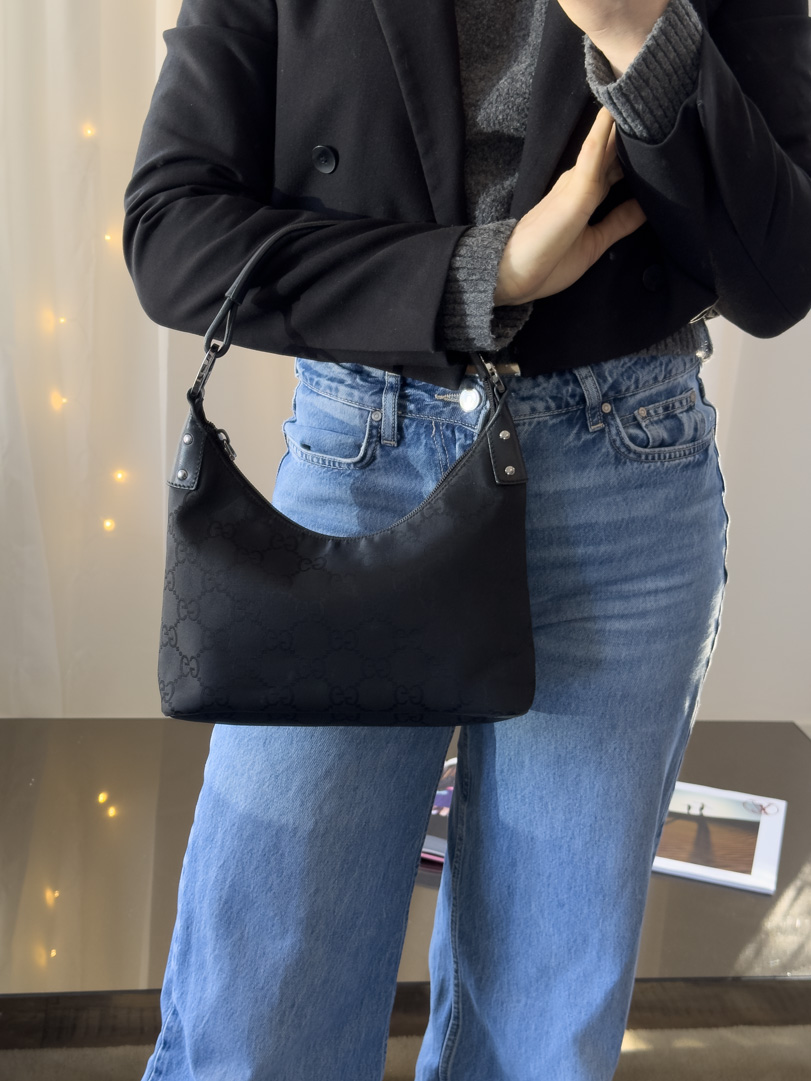 Gucci Black GG Canvas Shoulder Bag - Afbeelding 9
