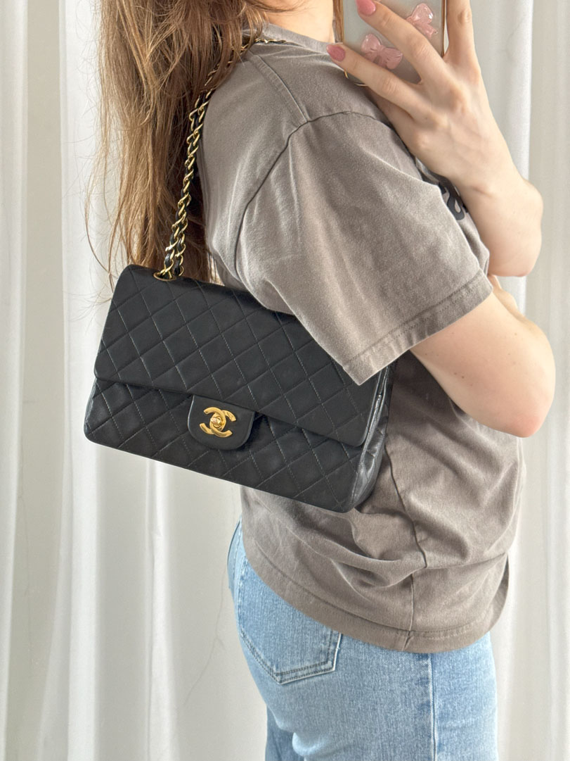 Chanel Double Flap Bag Medium Lambskin Leather