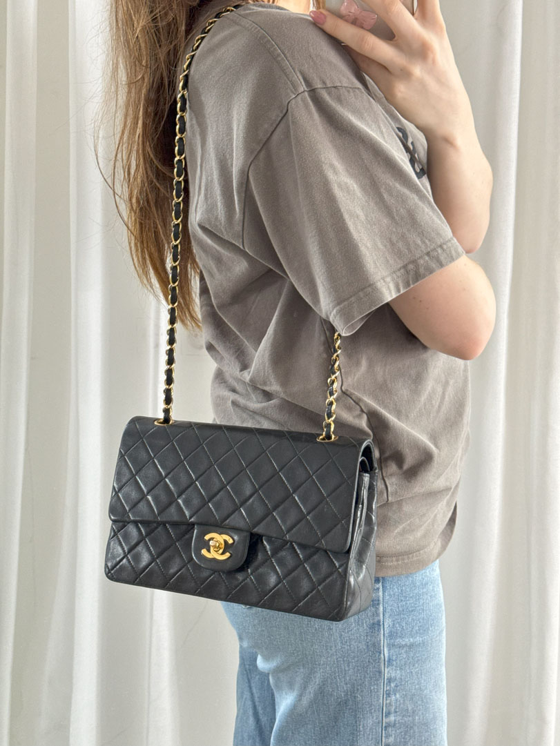 Chanel Double Flap Bag Medium Lambskin Leather