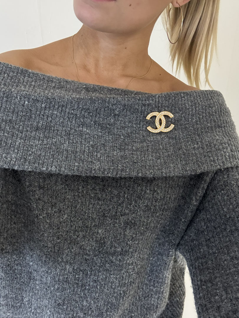 Chanel Rhinestone CC Brooch