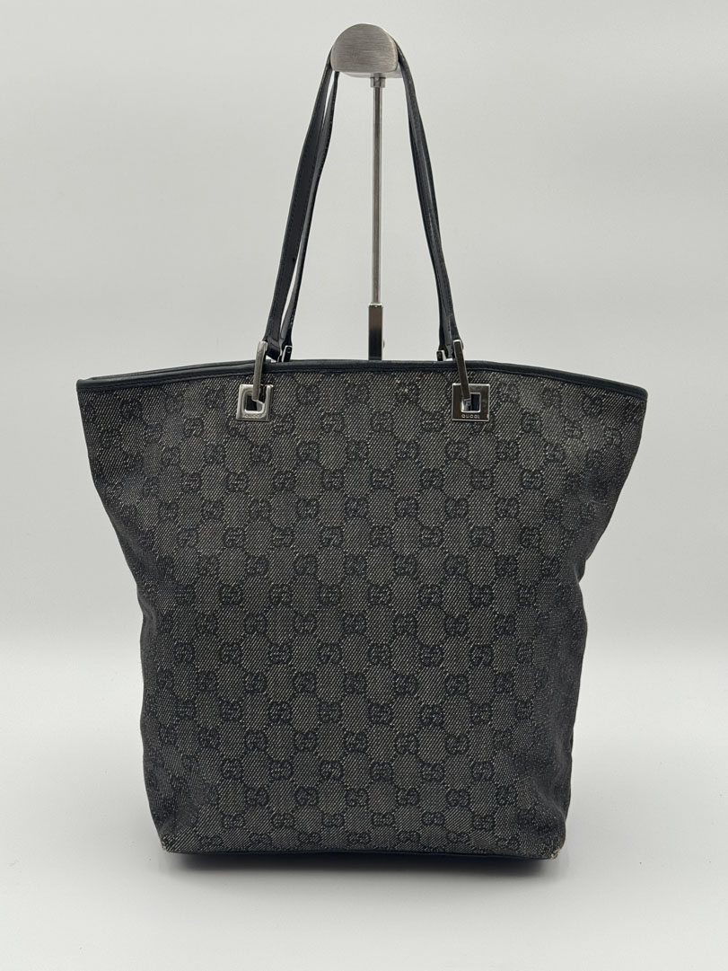 Gucci GG Canvas Tote Bag Black Silver