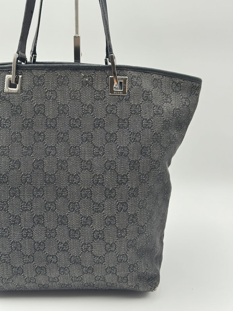 Gucci GG Canvas Tote Bag Black Silver