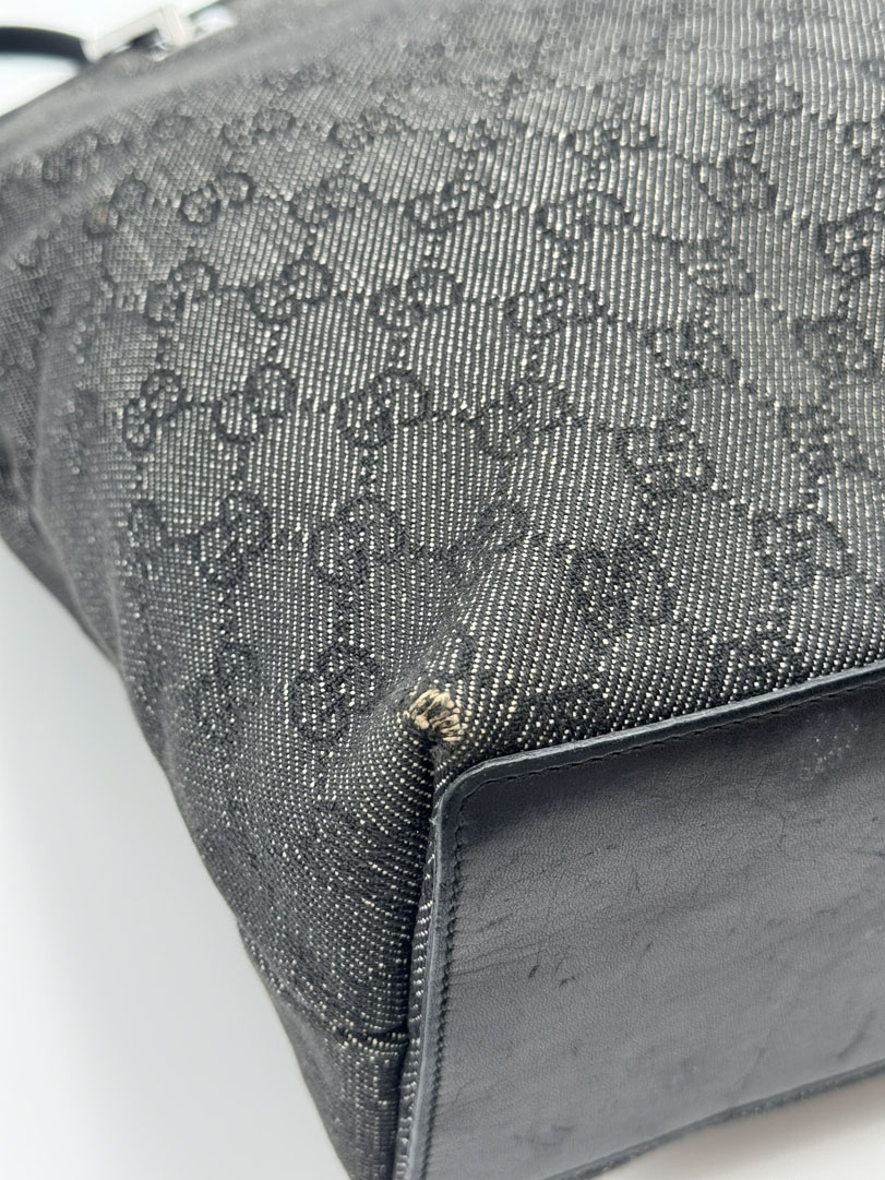 Gucci GG Canvas Tote Bag Black Silver