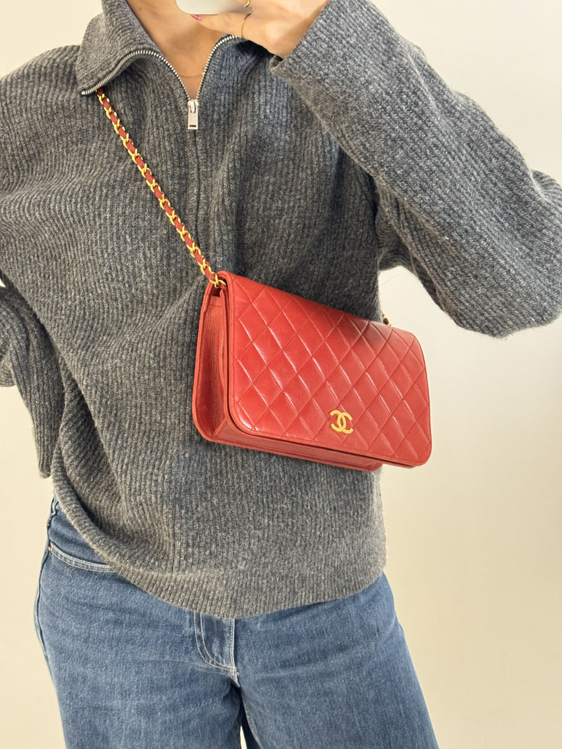 Chanel Single Flap Bag Red - Image 19