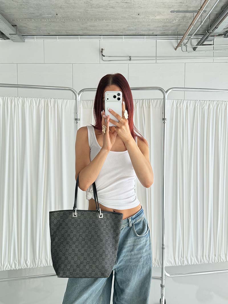 Gucci GG Canvas Tote Bag Black Silver - Afbeelding 2