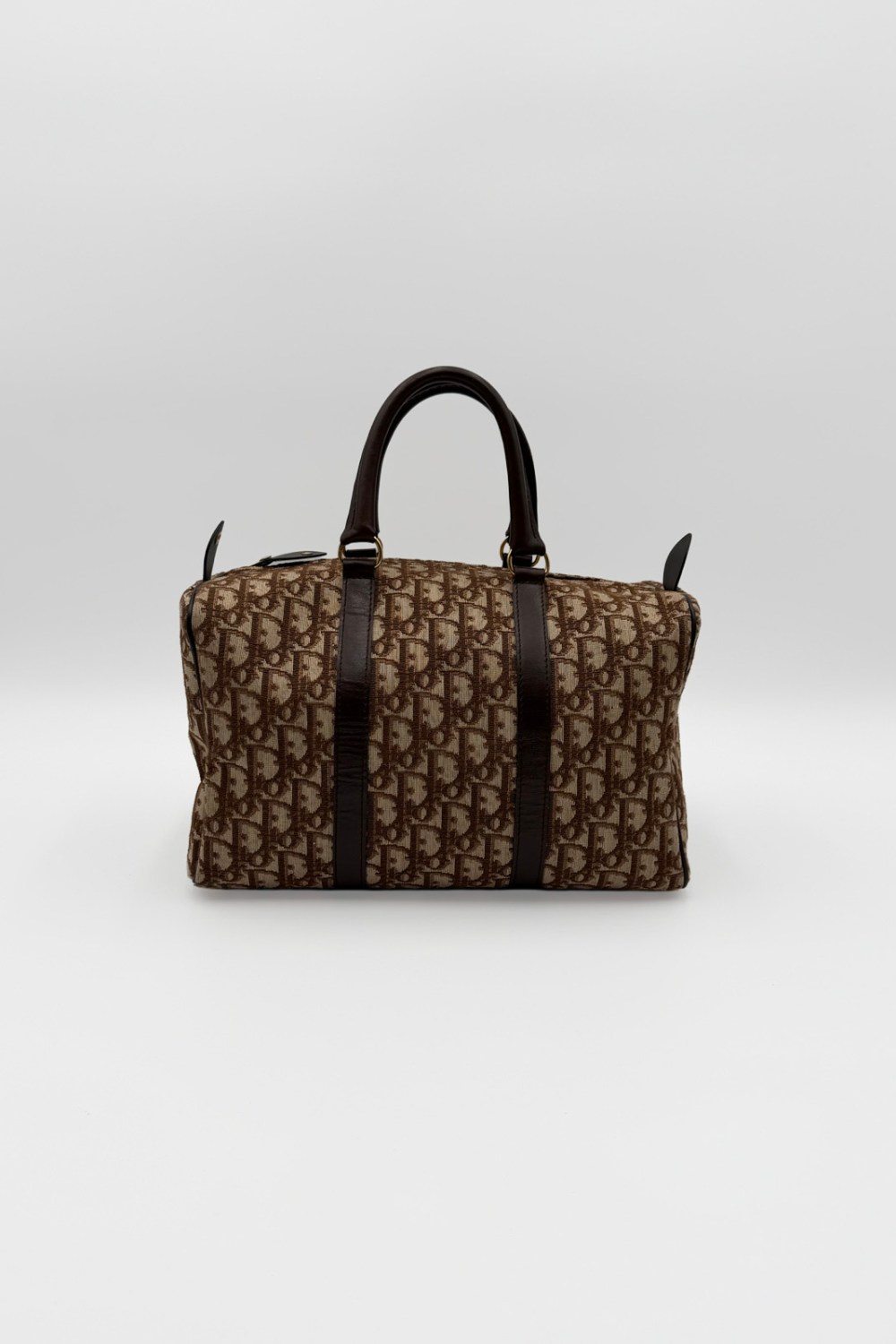 Christian Dior Trotter Canvas Boston Bag Brown Gold