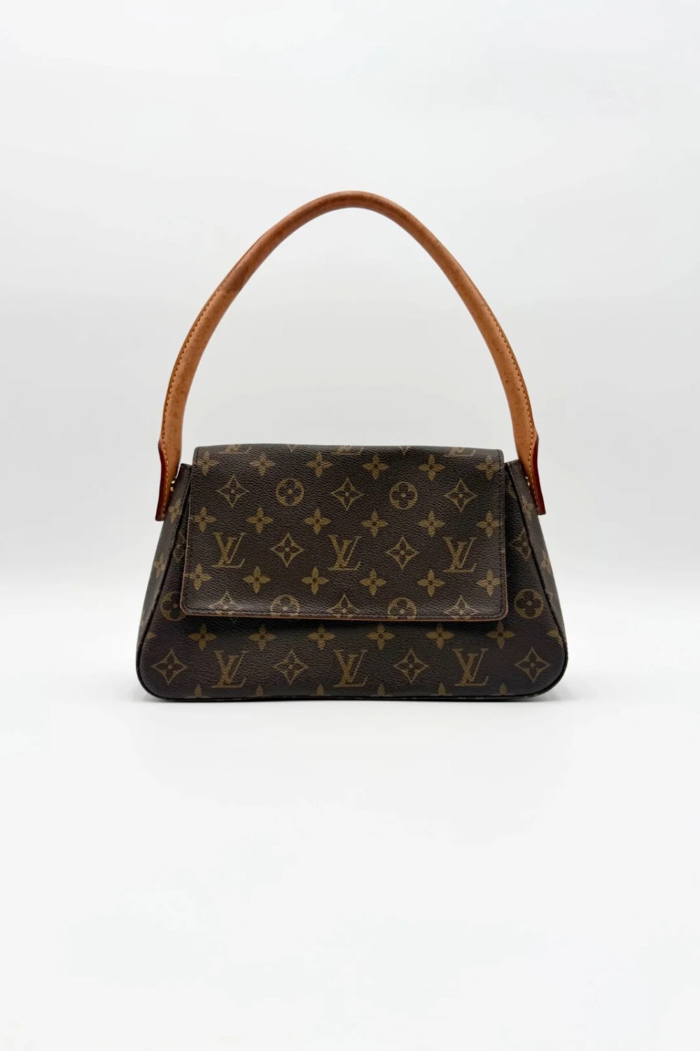 Louis Vuitton Mini Looping shoulder bag in brown Monogram canvas with a curved handle and gold-tone hardware
