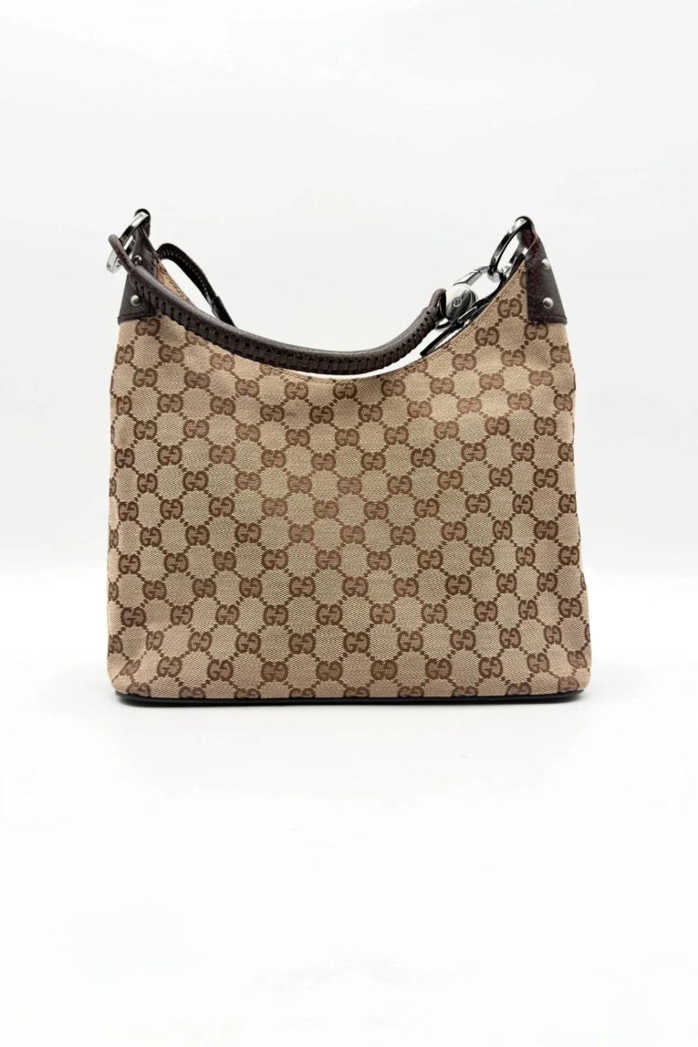 Gucci Lock Medium shoulder bag in brown GG canvas with silver-tone hardware and a zip closure
