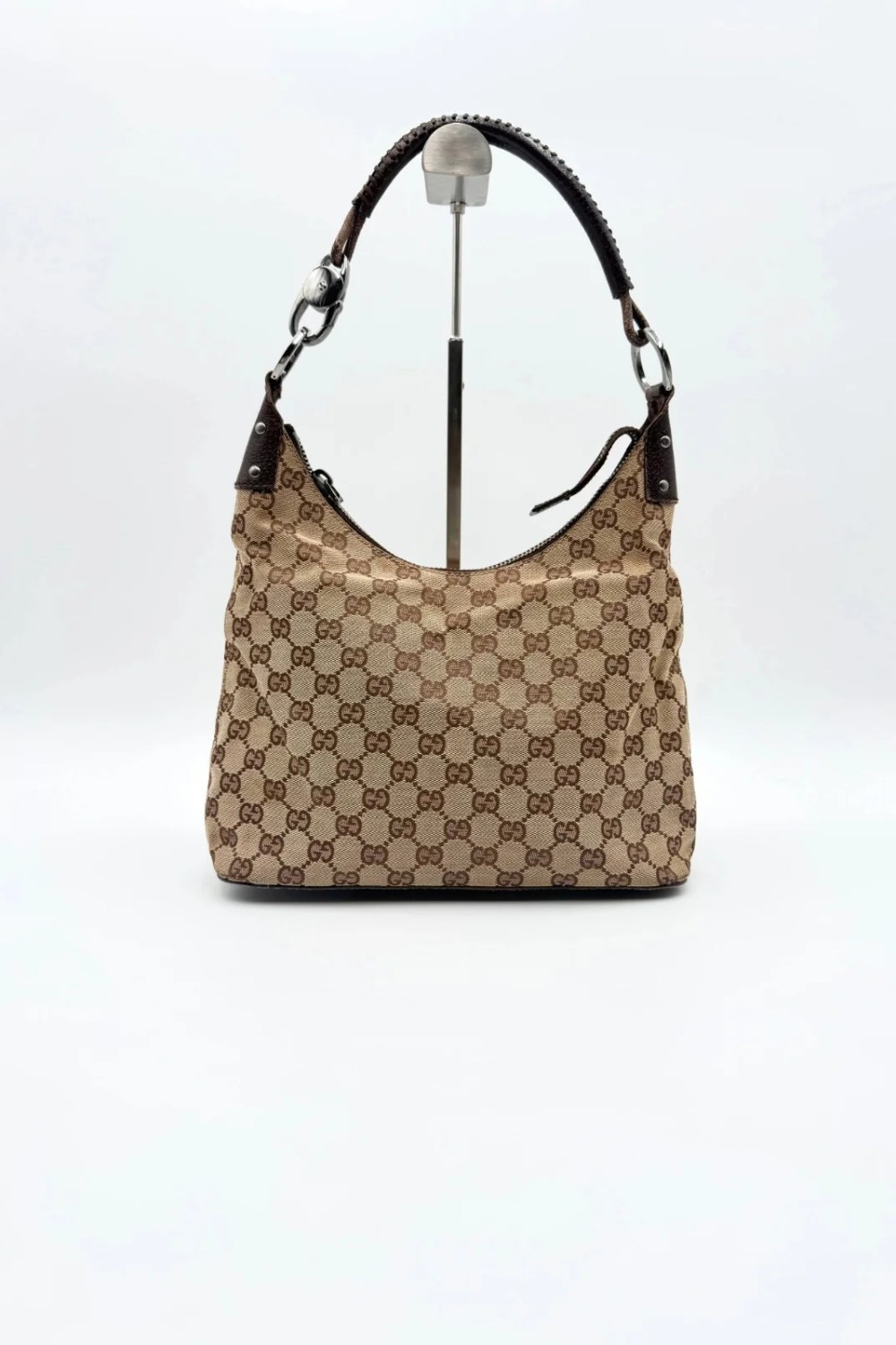 Gucci Lock Medium shoulder bag in brown GG canvas with silver-tone hardware