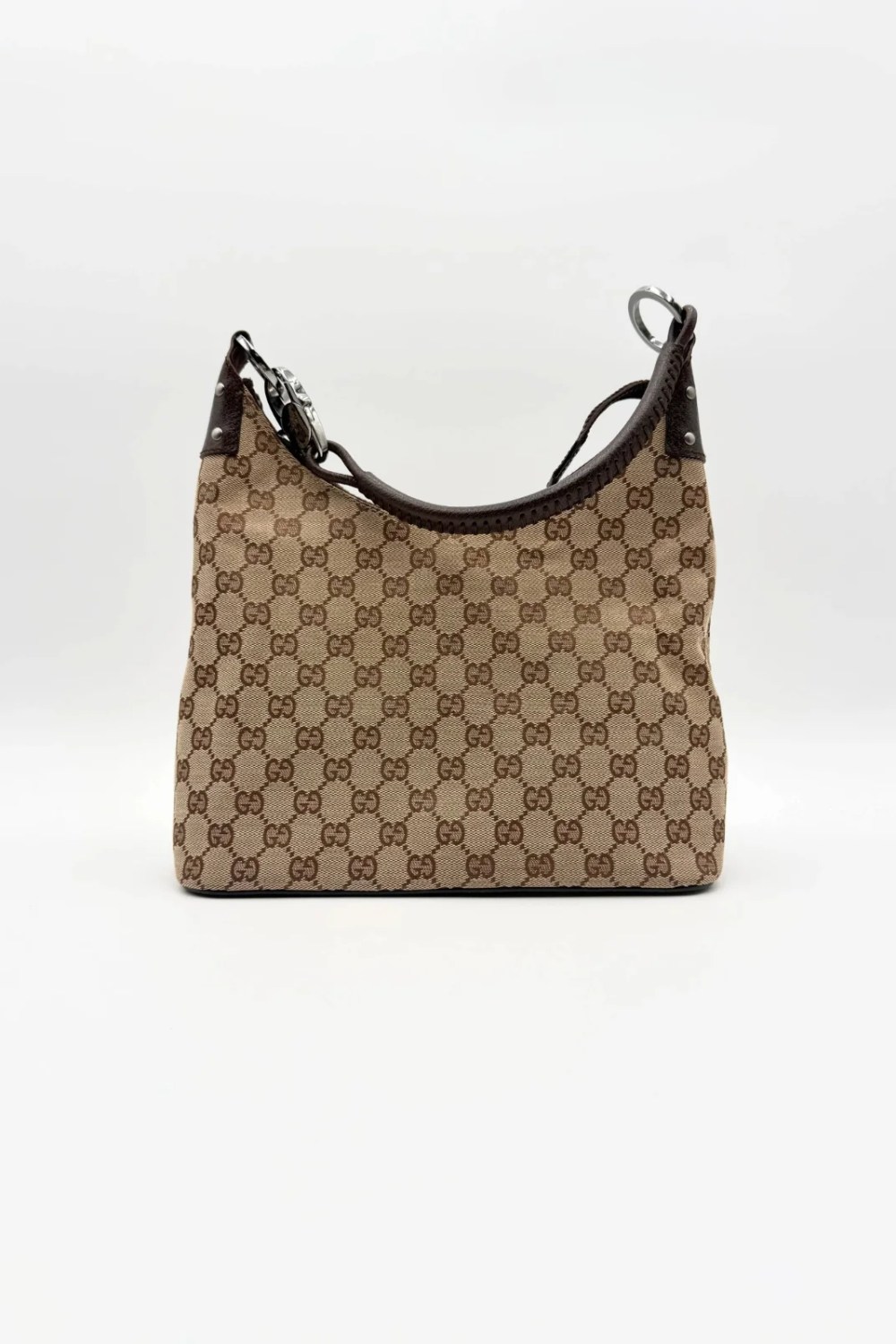 Gucci Lock Medium shoulder bag in brown GG canvas with silver-tone hardware and a zip closure